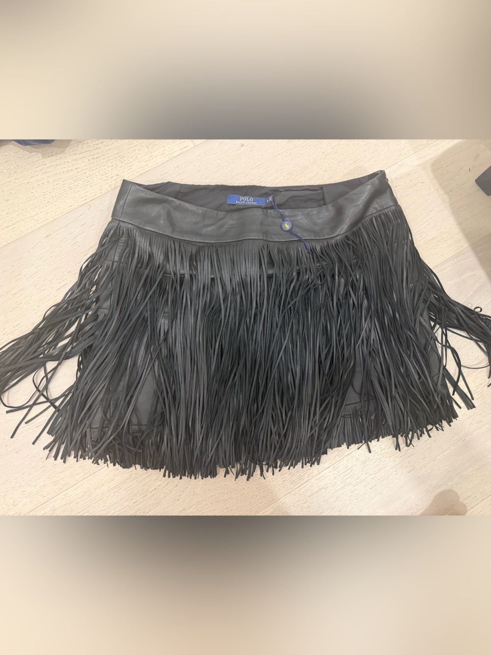 Ralph Lauren Black Leather Fringe Mini Skirt